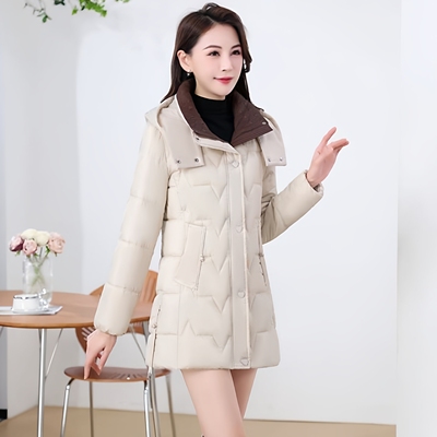 棉服女2025冬季新款修身显瘦洋气时尚保暖免洗防寒中长款羽绒棉袄