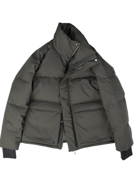 90%白鸭绒厚实日本进口纱防泼水防风拉链工装插肩羽绒服男军绿色