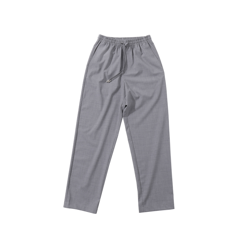 MUSLUN轻薄抗皱抗静电可机洗精纺50%羊毛松紧宽松老钱风男休闲裤