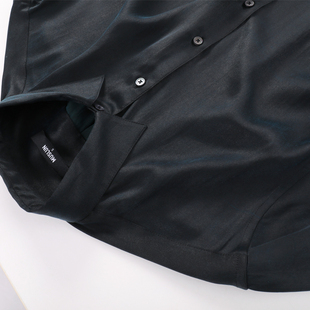 衬衣男 深墨绿色重缎桑蚕丝长袖 MUSLUN 春夏全真丝香云纱