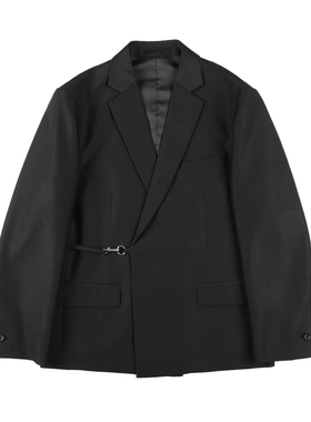 【潮WOO专属】MUSLUN设计师品牌宽松休闲西装锁扣西服黑色纯色