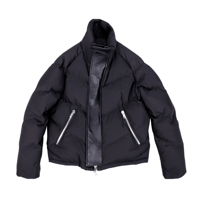 潮WOO专属 MUSLUN设计师冬白鹅绒短款羽绒服男拉链拼羊皮厚外套