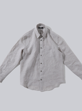 MUSLUN缪伦高级感米灰100%亚麻衬衫 通勤休闲长袖透气衬衣