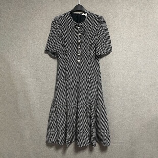 收腰珍珠扣蝴蝶结桑蚕丝气质中长款 欧美时尚 法式 新款 连衣裙 夏季