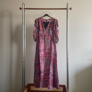 桑蚕丝百搭简约气质收腰显瘦印花短袖 新款 中长连衣裙 夏季 欧美时尚