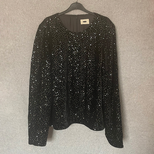 欧美时尚秋季女士黑色平绒钉珠圆领长袖上衣衬衣