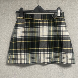 学院风格 新款 纹羊毛半身裙高腰A字短裙复古格纹裙 春秋季 欧美时尚