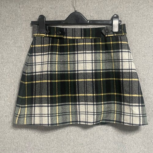 春秋学院风格纹羊毛高腰A字短裙