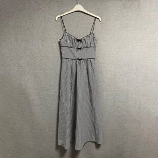 复古格纹收腰修身 新款 长裙少女感度假裙吊带连衣裙 夏季 欧美时尚