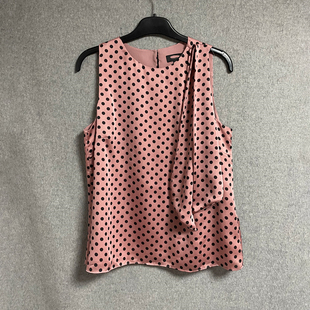 夏季 衬衫 新款 女式 上衣 气质光泽藕色波点飘带圆领宽松无袖 欧美时尚