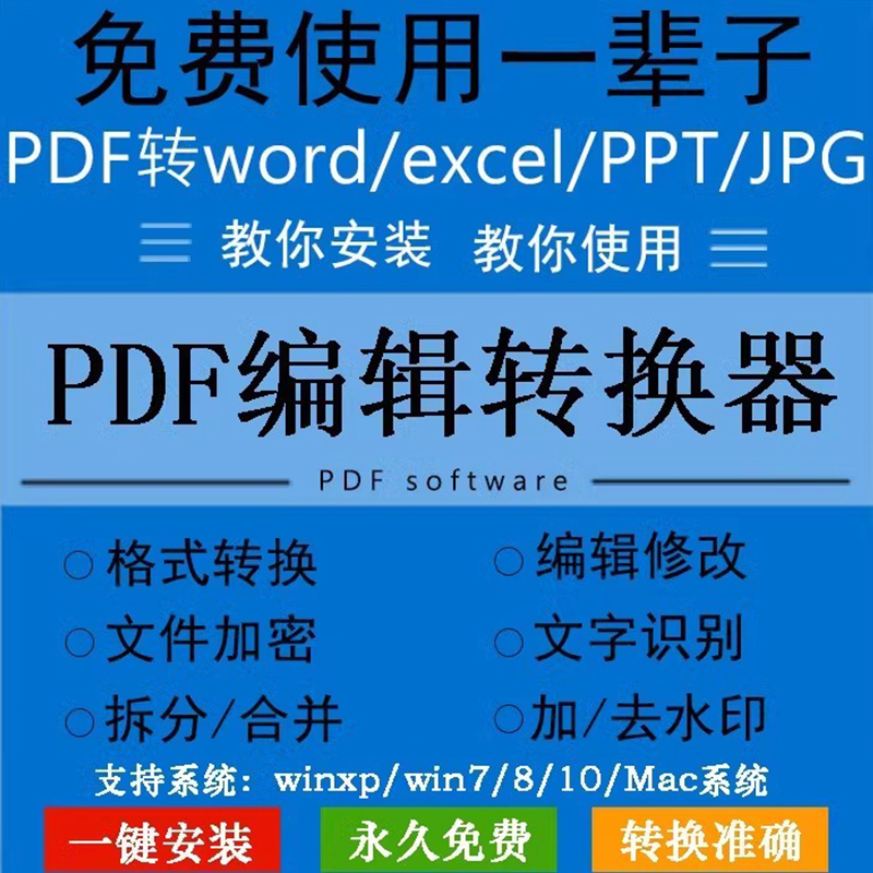 PDF转word文档/ppt/excel软件编辑拆分合并去水印PDF转换代转使用