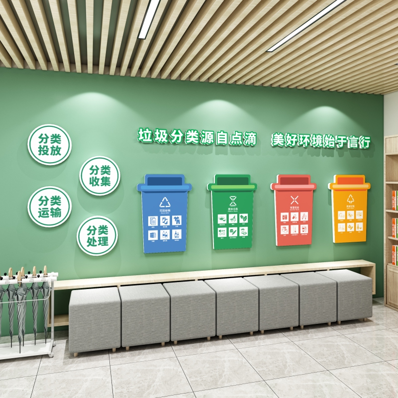 文明城市标语垃圾分类贴纸宣传画3d立体墙贴装饰保护环境公益广告