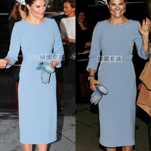 欧洲站王妃同款连衣裙2026夏 时尚淑女长袖收腰显瘦遮肚通勤OL夏