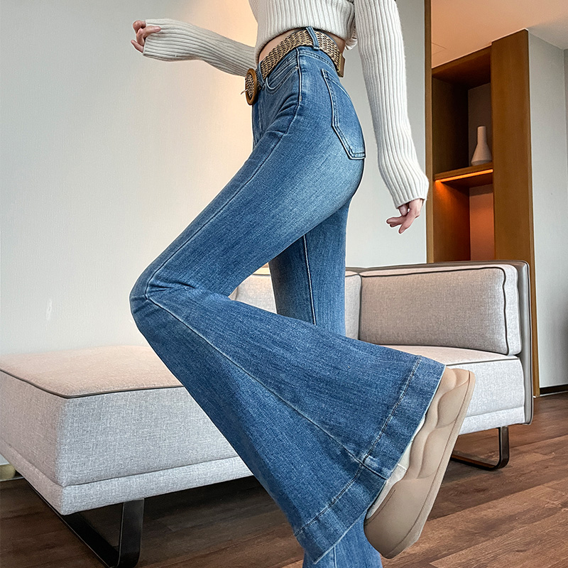 提臀大喇叭牛仔裤女阔腿鱼尾裤子