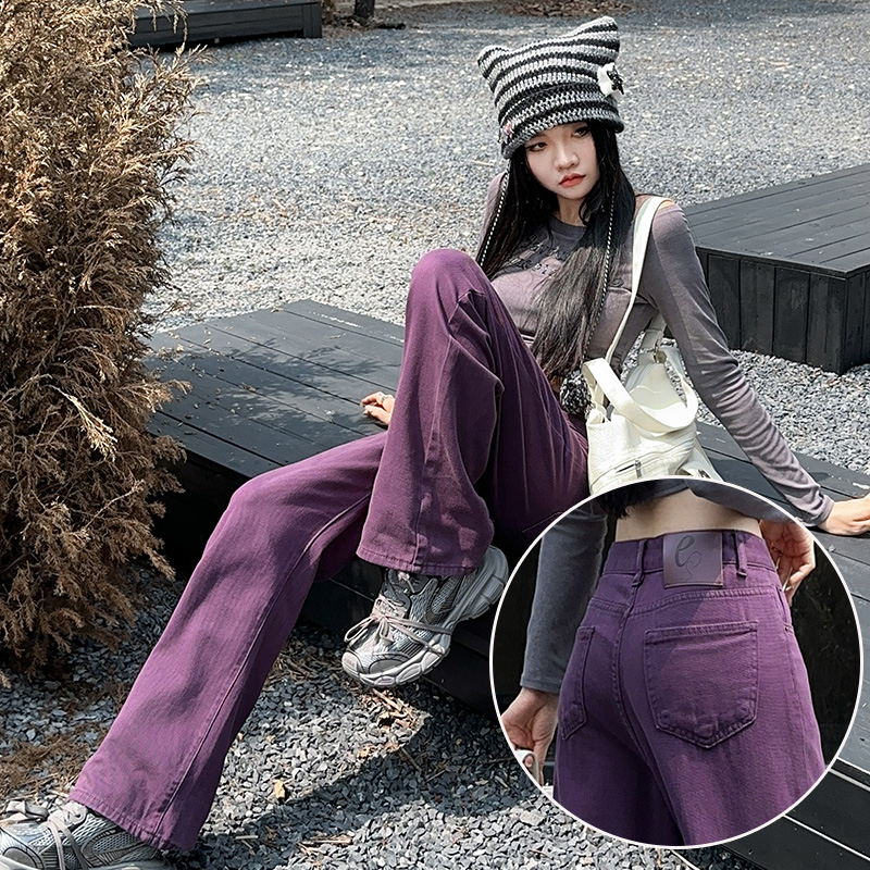 紫色窄版阔腿牛仔裤秋冬新款女装
