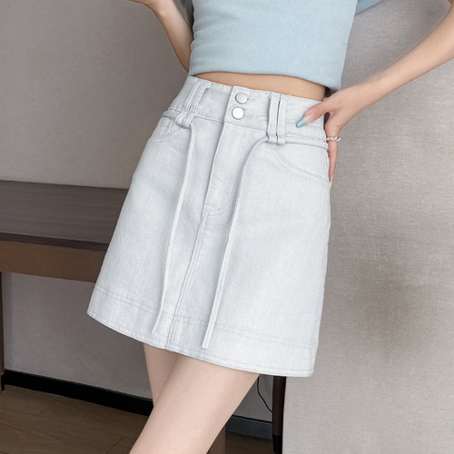 月光灰抽绳牛仔半身裙防走光短裙