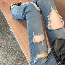 复古破洞微喇牛仔裤女2025夏季薄款高腰小个子显瘦弹力提臀马蹄裤