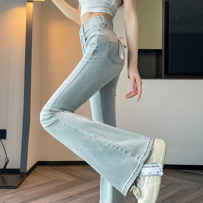 美式紧身微喇牛仔裤女喇叭马蹄裤