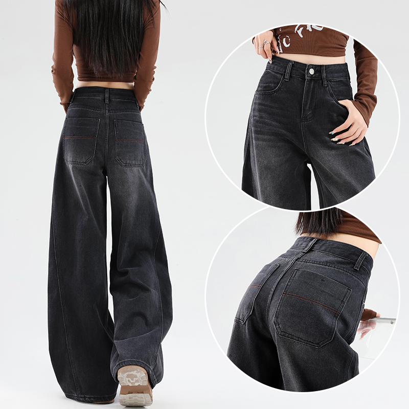 今年流行黑色加绒弯刀裤女牛仔裤