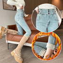 瘦腿靴裤 浅蓝色加绒紧身小脚牛仔裤 弹力美臀铅笔裤 加厚新款 女冬季