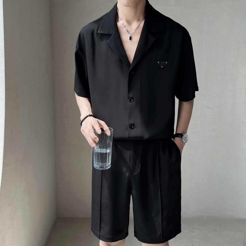 夏轻熟风小伙新款短裤纯色套装上衣韩版宽松A236-TZ7032-P95,男装牛仔裤,电商A236