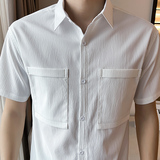 抖音直播店主风夏纯色百搭暗花衬衫短袖社会小伙A236-7017-P45，男装T恤，电商A236