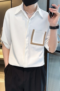 夏季轻熟店主小伙纯色宽松休闲短袖衬衫男衬衣A236-C03-P55-控68图片