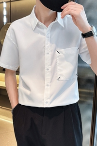 夏季轻熟店主小伙纯色宽松休闲短袖衬衫男衬衣A236-C02-P45-控69图片