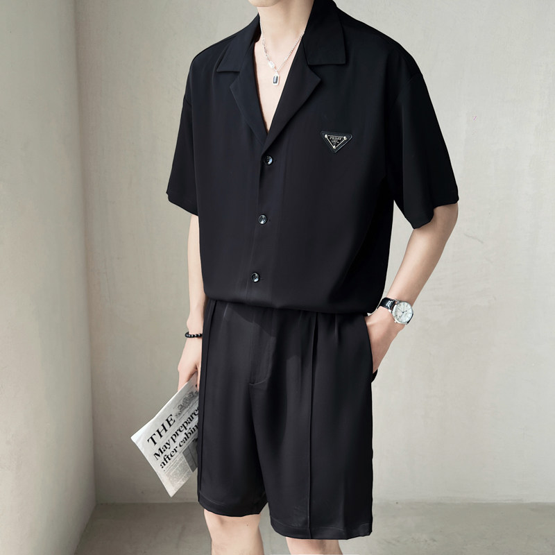 夏轻熟风小伙新款短裤纯色套装上衣韩版宽松A236-TZ7032-P95,男装牛仔裤,电商A236