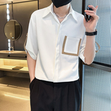 夏季轻熟店主小伙纯色宽松休闲短袖衬衫男衬衣A236-C03-P55-控68，男装T恤，电商A236