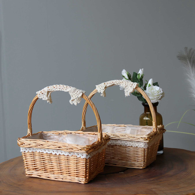 柳编手提花篮户外野餐篮