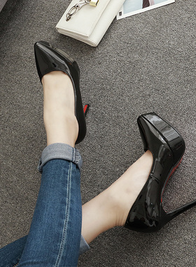 2025新款春秋黑色防水台高跟鞋细跟尖头女鞋10cm12cm性感气质单鞋