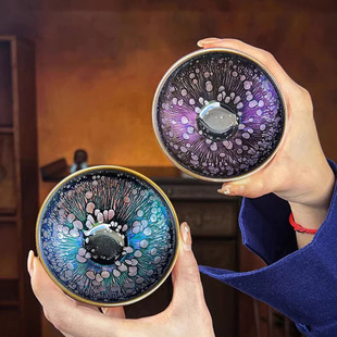 建盏林建明七彩蓝曜紫曜油滴水杯功夫耀变天目主人杯盏茶杯铁胎