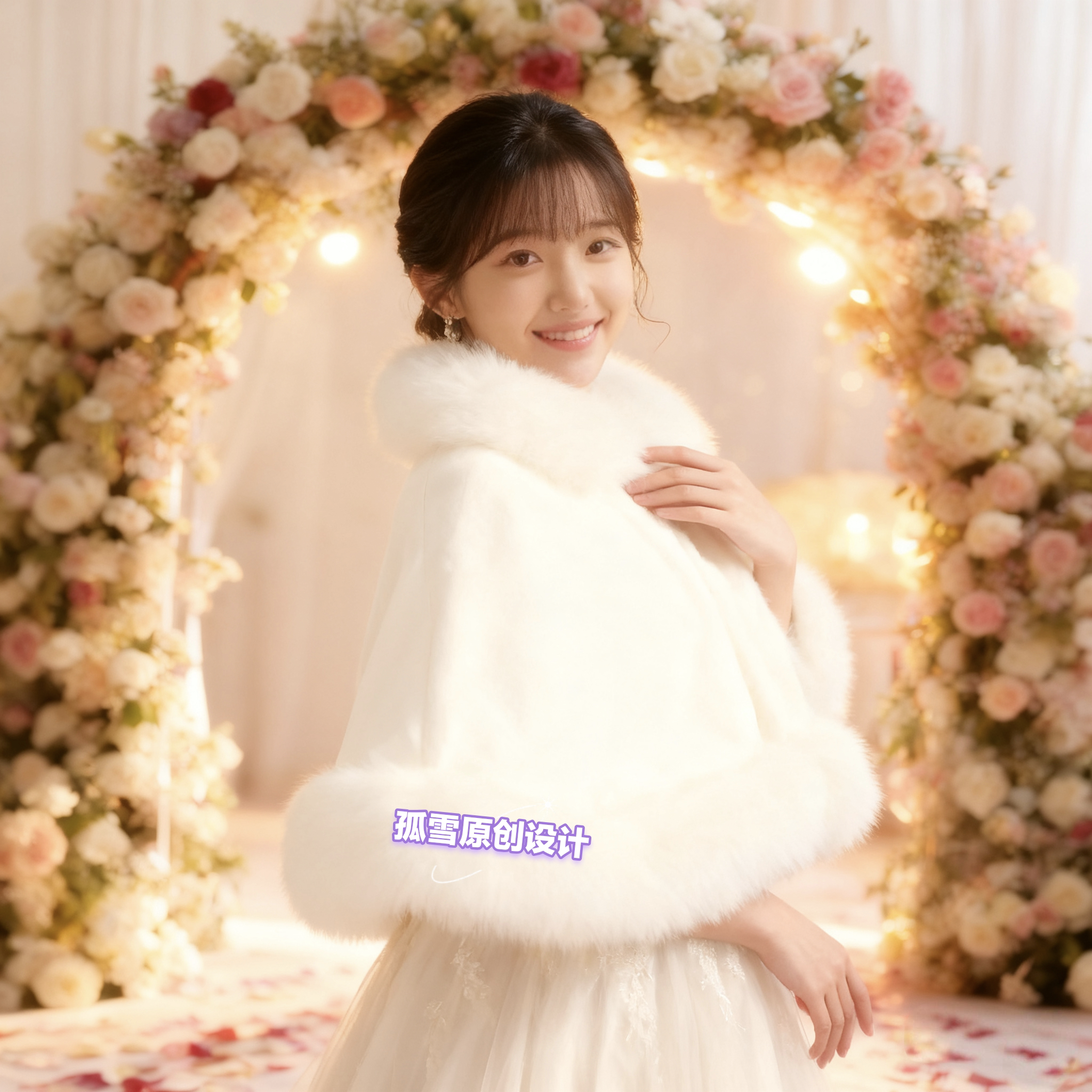 新娘婚纱披肩仿狐狸毛外搭秋冬伴娘礼服敬酒服皮草斗篷旗袍外套