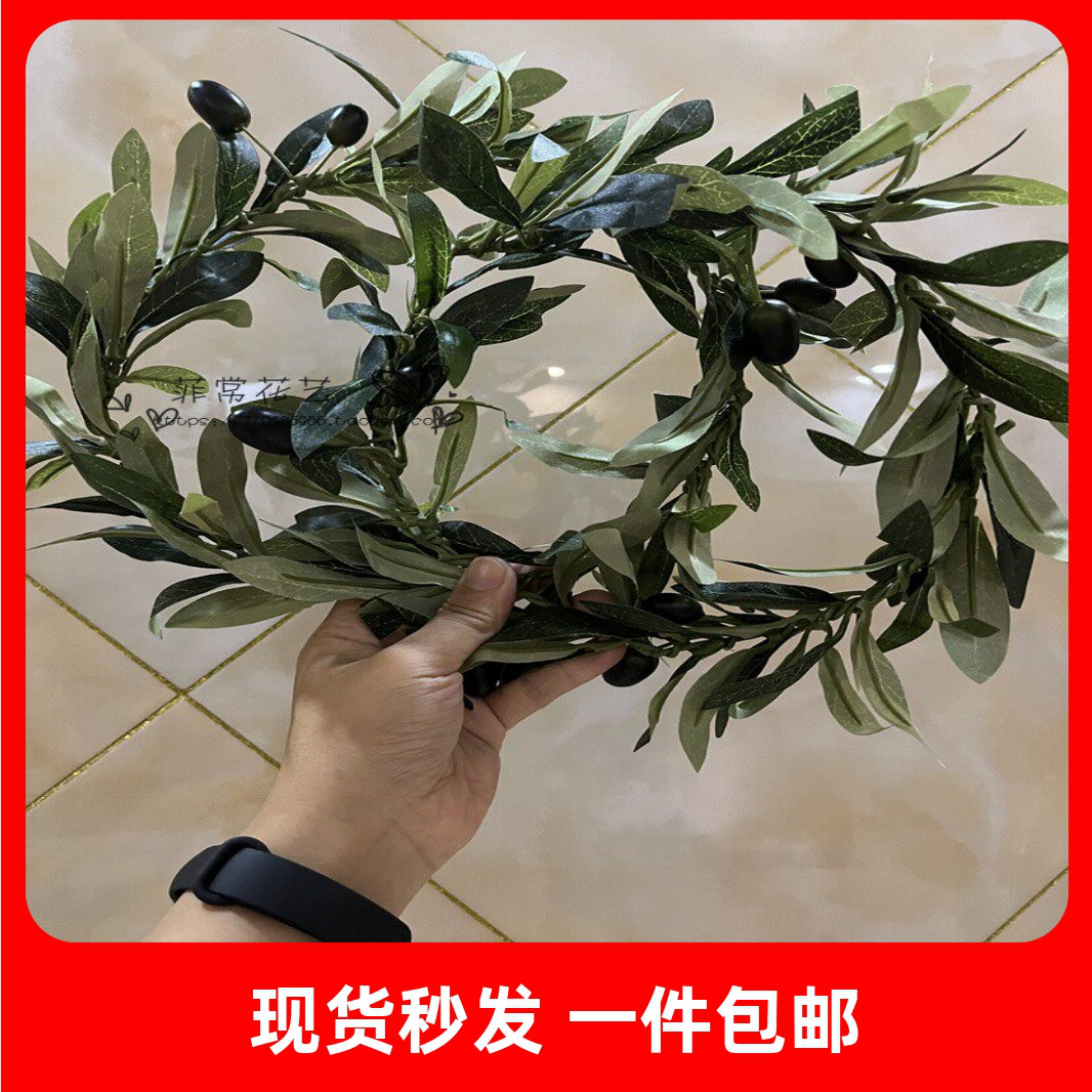 森系欧美希腊女神柳叶绿色橄榄叶花环仿真绿植头饰橄榄枝配饰摄影