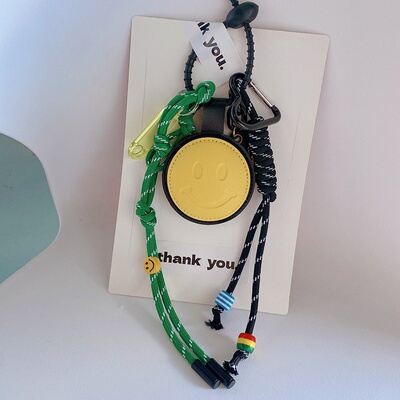 HD7135A1甜酷辣妹撞色爱心钥匙扣挂件皮质黑粉色系尼龙绳包挂女