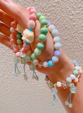 3119冰透桃桃乌龙~醒狮新中式中国风可调节串珠手串清新手链