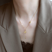 ZOXI轻奢小众磨砂蝴蝶项链女款 流苏锁骨链不掉色配饰夏天 2025新款