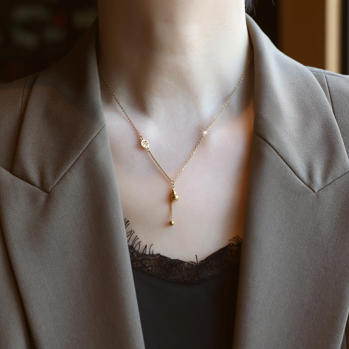 ZOXI钛钢不掉色小葫芦项链轻奢