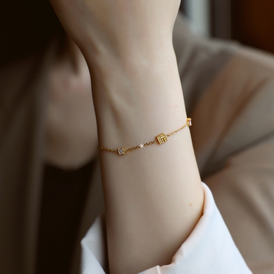 ZOXI不掉色幸运福牌手链轻奢小众