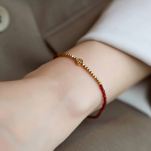 ZOXI不掉色琉璃旺财好运碎碎金手绳马年本命年红绳手链精致高级感