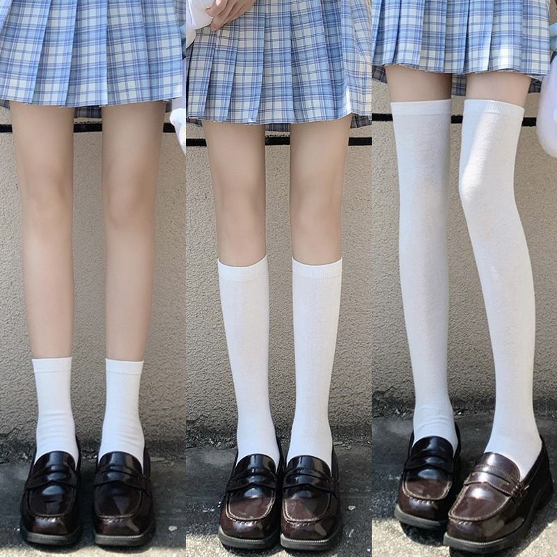 天鹅绒白色长筒袜子女夏季薄款高筒过膝袜jk中筒日系百搭小腿袜子