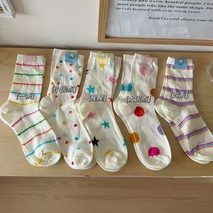 薄款 彩色袜子女中筒袜夏季 多巴胺可爱网眼防滑ins潮长袜夏天少女