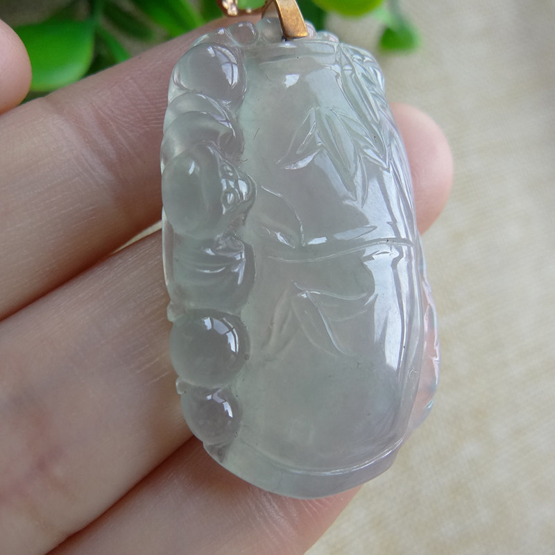 竹节玉坠子 高冰种翡翠A货节节高升挂坠荧光冰透精品颈饰男女吊坠