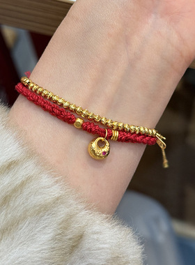 s925纯银金福袋红绳新中式手链女