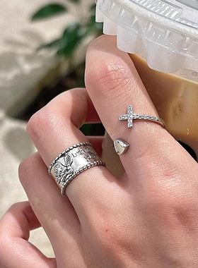 s925纯银做旧丘比特十字架戒指女