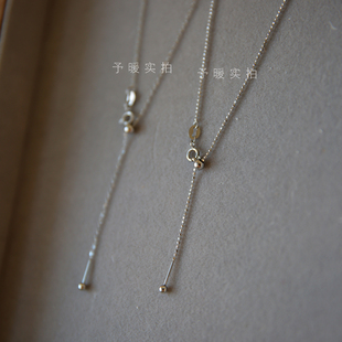 升级防掉银色万能针式项链女抽拉调节锁骨链圆珠链条精致设计