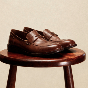 冉言重磅 意大利进口水洗马皮一脚蹬懒人手工造复古乐福鞋