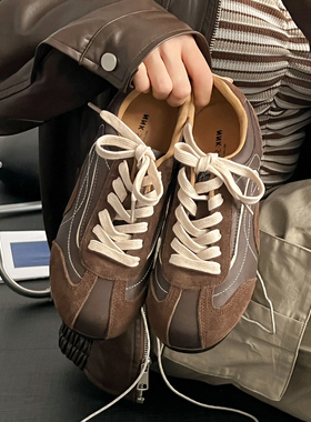 冉言小众百搭复古软底单鞋女棕色德训鞋轻便板鞋ins风薄底单鞋