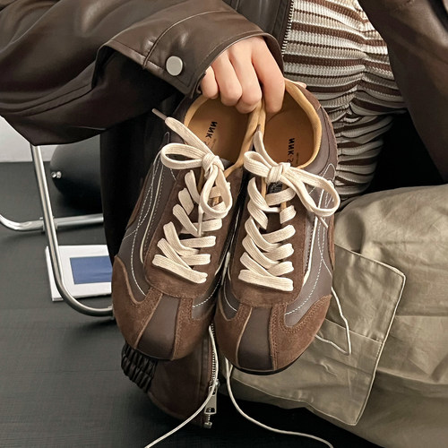 冉言百搭复古圆头德训鞋